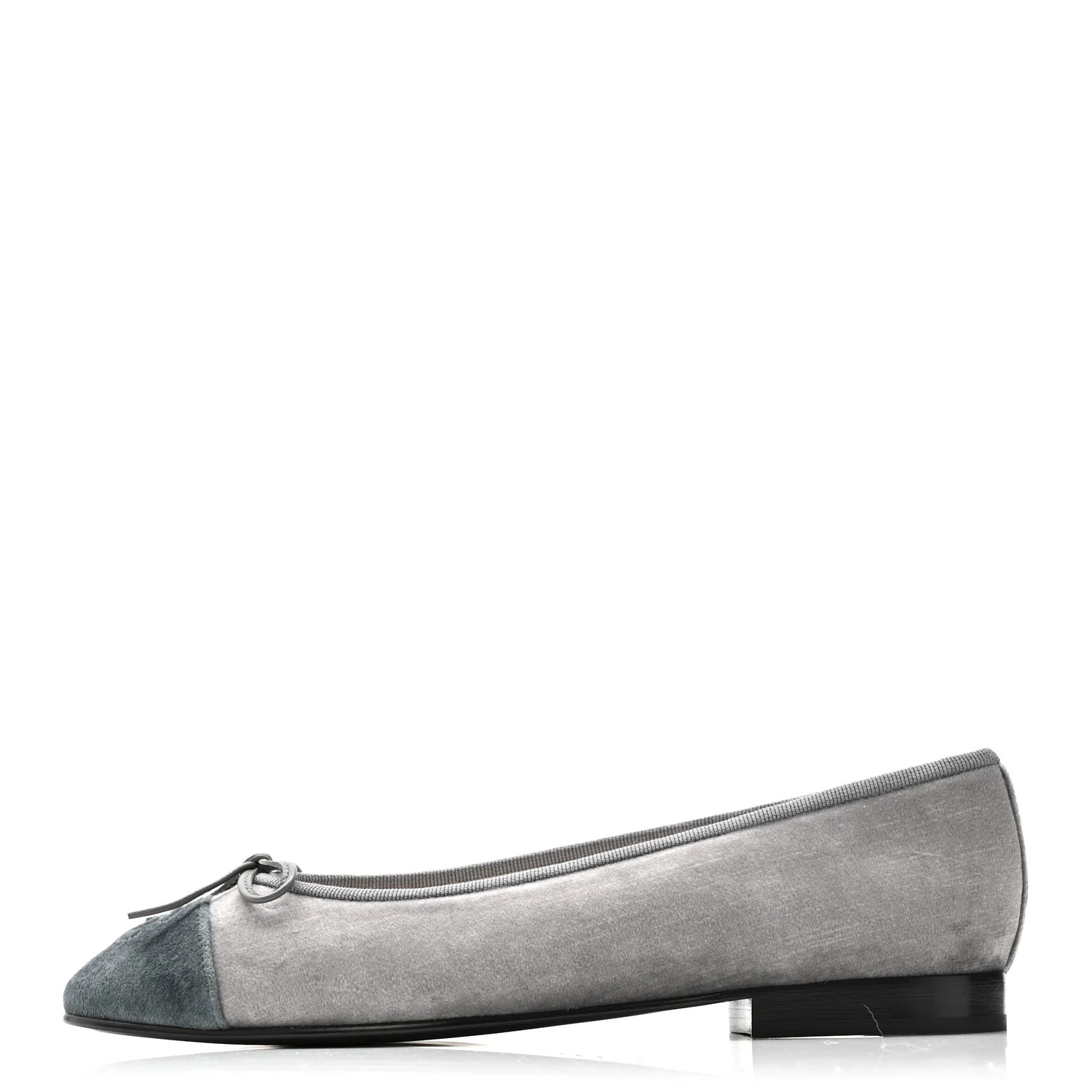 Chanel Velvet Cap Toe Ballerina Flats 36.5 Grey Green 1810432 | FASHIONPHILE (US)