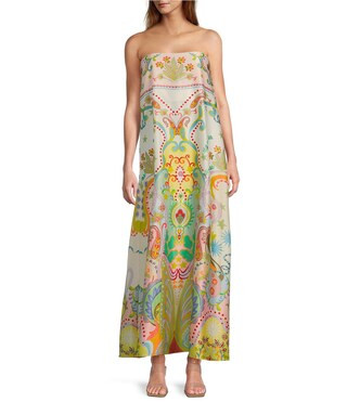 Lucia Printed Satin Strapless Dress | Dillard's