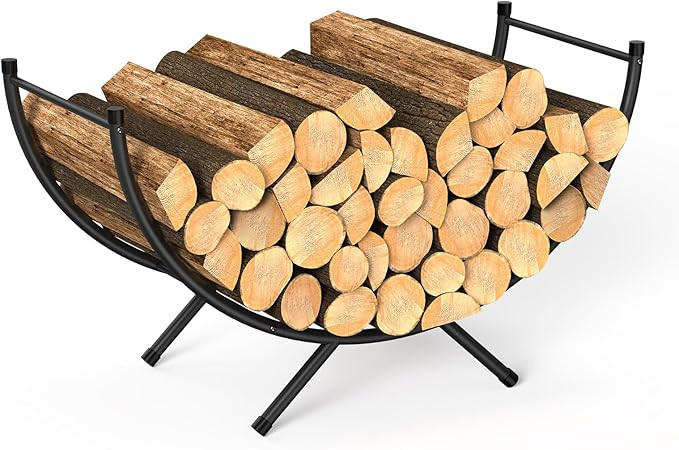 NANANARDOSO Curved Firewood Rack，33 inches Powder-coated Metal Fireplace Log Holder for Firewoo... | Amazon (US)