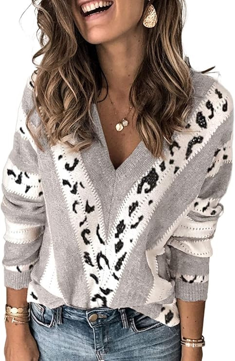 Asvivid Womens Sweaters 2022 Long Sleeve V Neck Color Block Striped Sweaters for Women Pullover S... | Amazon (US)