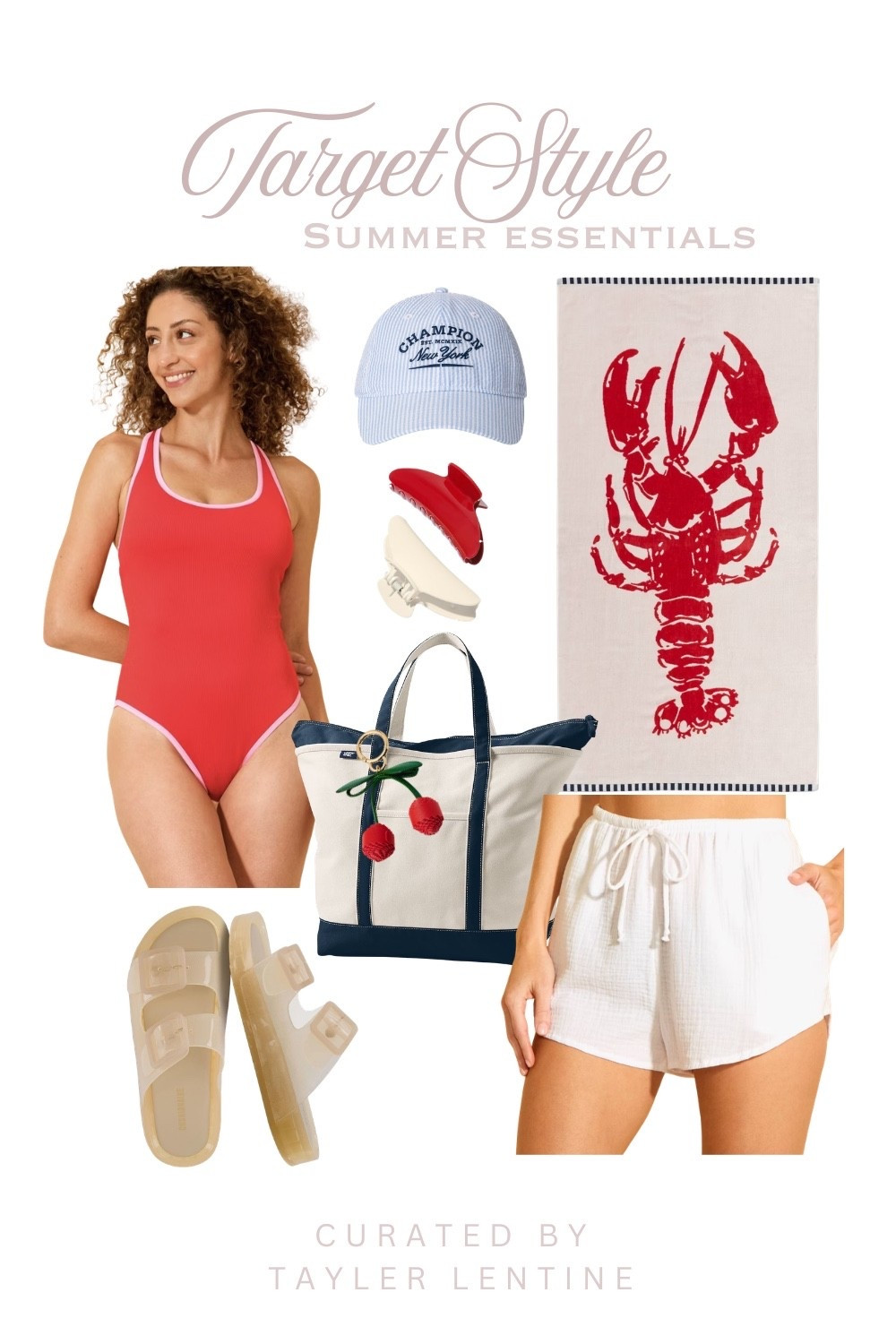Create the perfect coastal summer look with these chic and affordable Target fashion finds. This outfit features a red one piece swimsuit, lightweight white gauze shorts, a classic canvas tote bag, jelly sandals, a baseball cap and beach day accessories perfect for a coastal vacation, pool day or casual summer outfit.

If you’re looking for preppy summer outfit ideas, coastal style inspiration or easy mom friendly outfits, this look is comfortable, classic and perfect for warm weather. 

Save this for your next beach trip, summer vacation or everyday summer outfit inspiration.

#LTKSwim #LTKMidsize #LTKootd