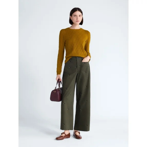 Free Assembly Women's The Larchmont Embroidered Cropped Patch Pocket Pants, 26" Inseam, Sizes XS-... | Walmart (US)