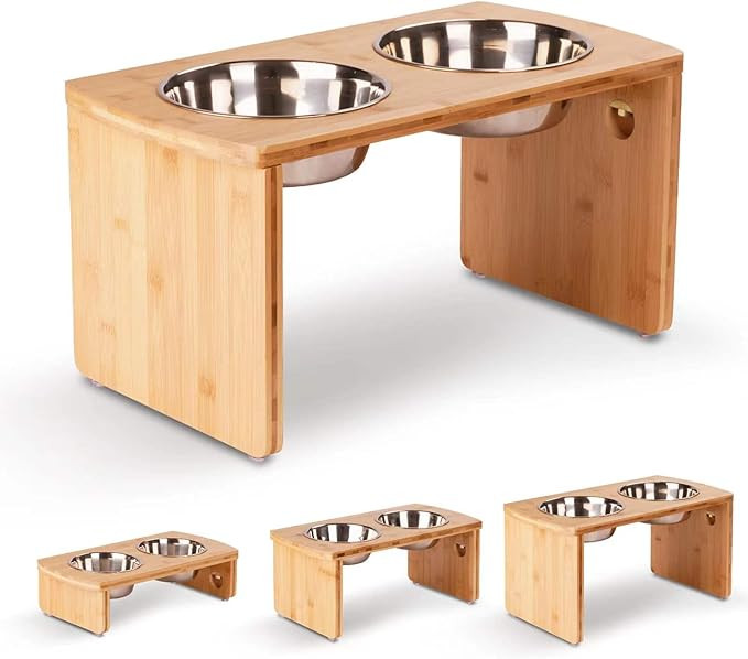 Elevated Dog Bowls, Bamboo Raised Dog Bowl for Large Dogs & Medium Dogs, with 2 Stainless Steel B... | Amazon (US)