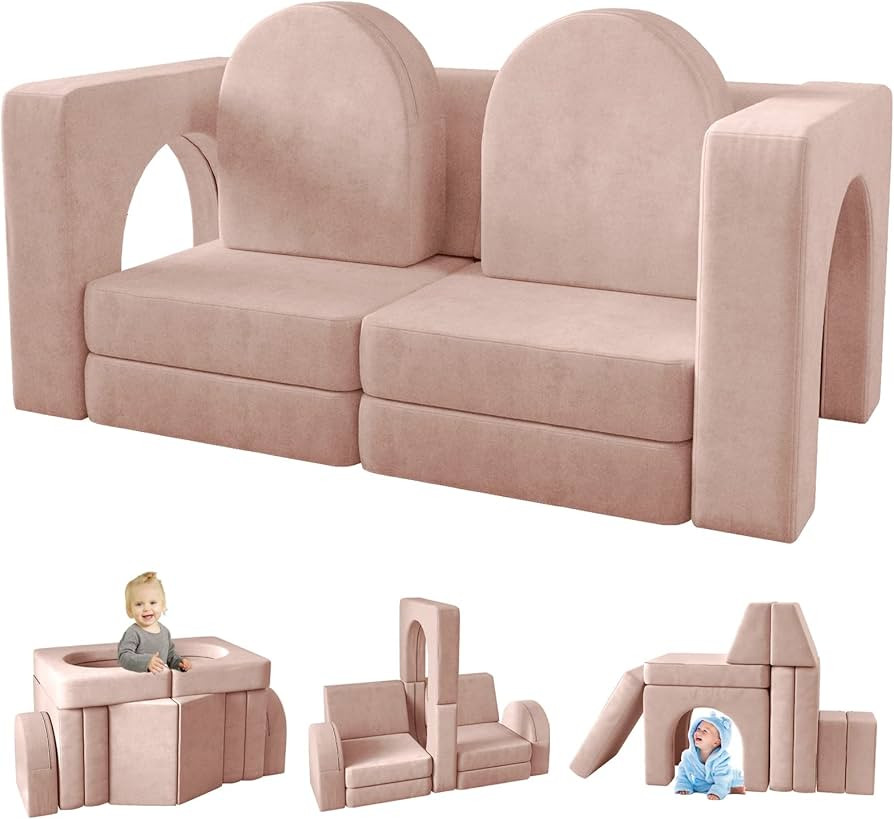 Kids Couch 10PCS, Modular Kids Play Couch for Playroom Bedroom, 10 in 1 Multifunctional Kids Sofa... | Amazon (US)