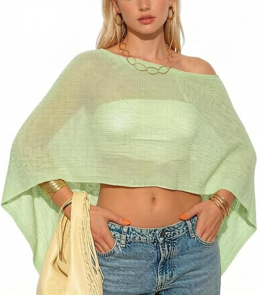 Amiblvowa Women Sheer Poncho Top Lightweight Crochet Mesh Shawl See Through Knit Shrug Off the Sh... | Amazon (US)