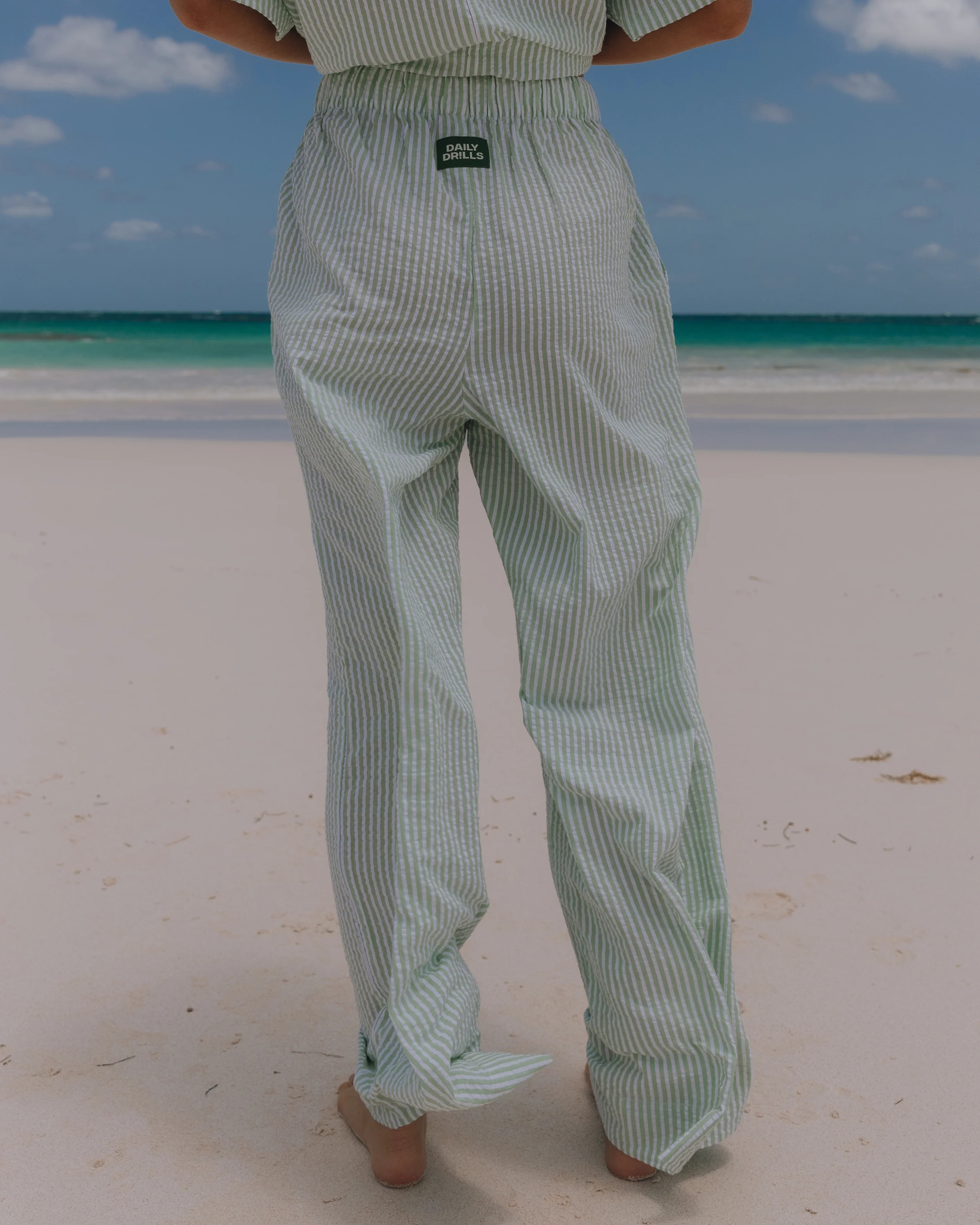 Seersucker Resort Pants - Light Green/White Stripe | Daily Drills
