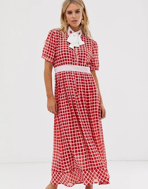 Sister Jane midaxi dress with ladybird embellished pussybow in grid check | ASOS US