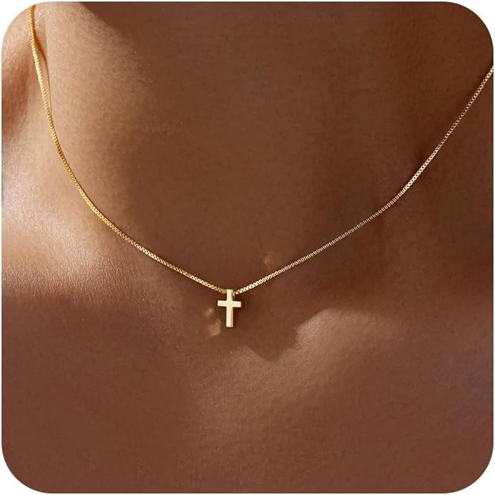 Christmas Stocking Stuffers Cross Necklace for Women Girls, Dainty Cute 14K Gold Silver Plated Cr... | Amazon (US)