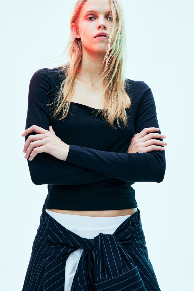 Square-neck Jersey Top - Black - Ladies | H&M US | H&M (US + CA)
