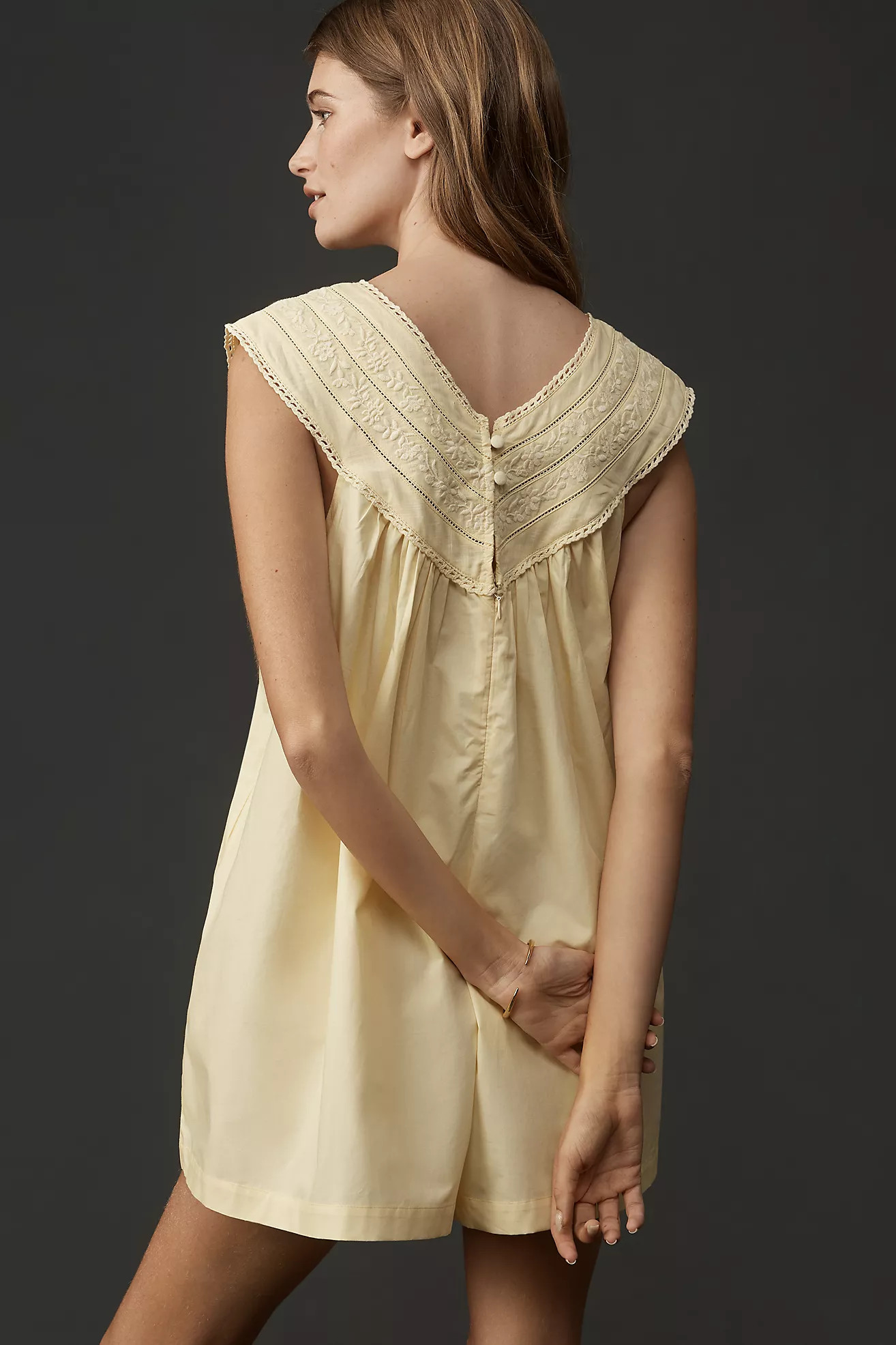 By Anthropologie 100% Cotton V-Neck Yoke Romper | Anthropologie (US)