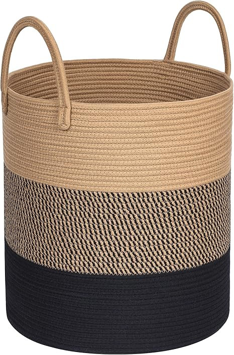 MINTWOOD Design Large 18 x 16 Inches Decorative Woven Cotton Rope Basket, Tall Laundry Basket Ham... | Amazon (US)