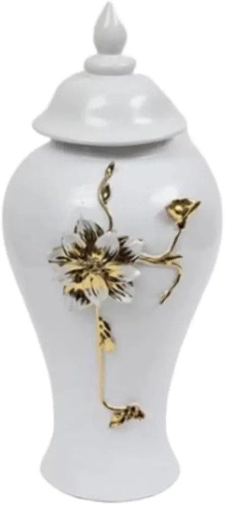Jarrón de porcelana con tapa, tarro de jengibre esmaltado, pieza de acento blanco para bodas, fi... | Amazon (US)