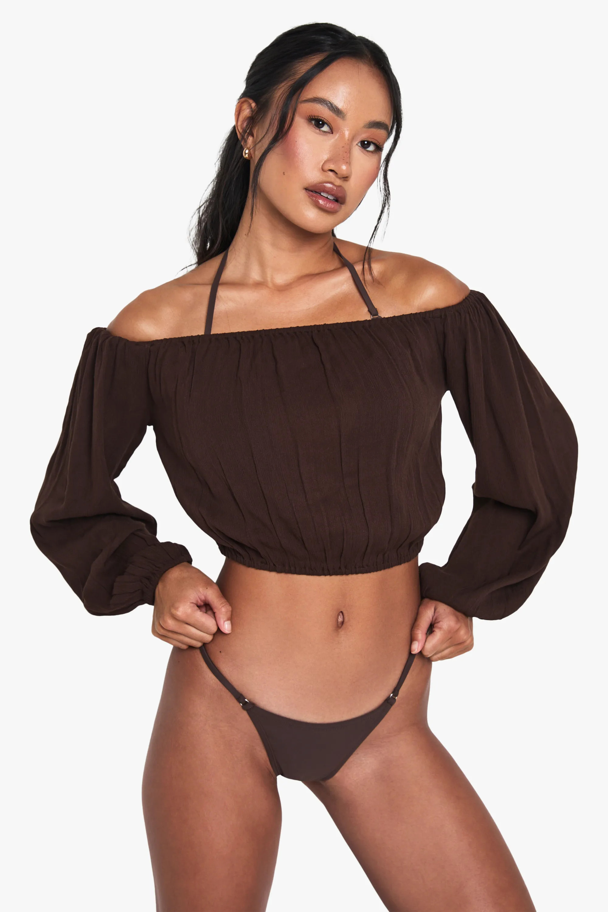 Cheesecloth Bardot Beach Top | boohoo (US & Canada)
