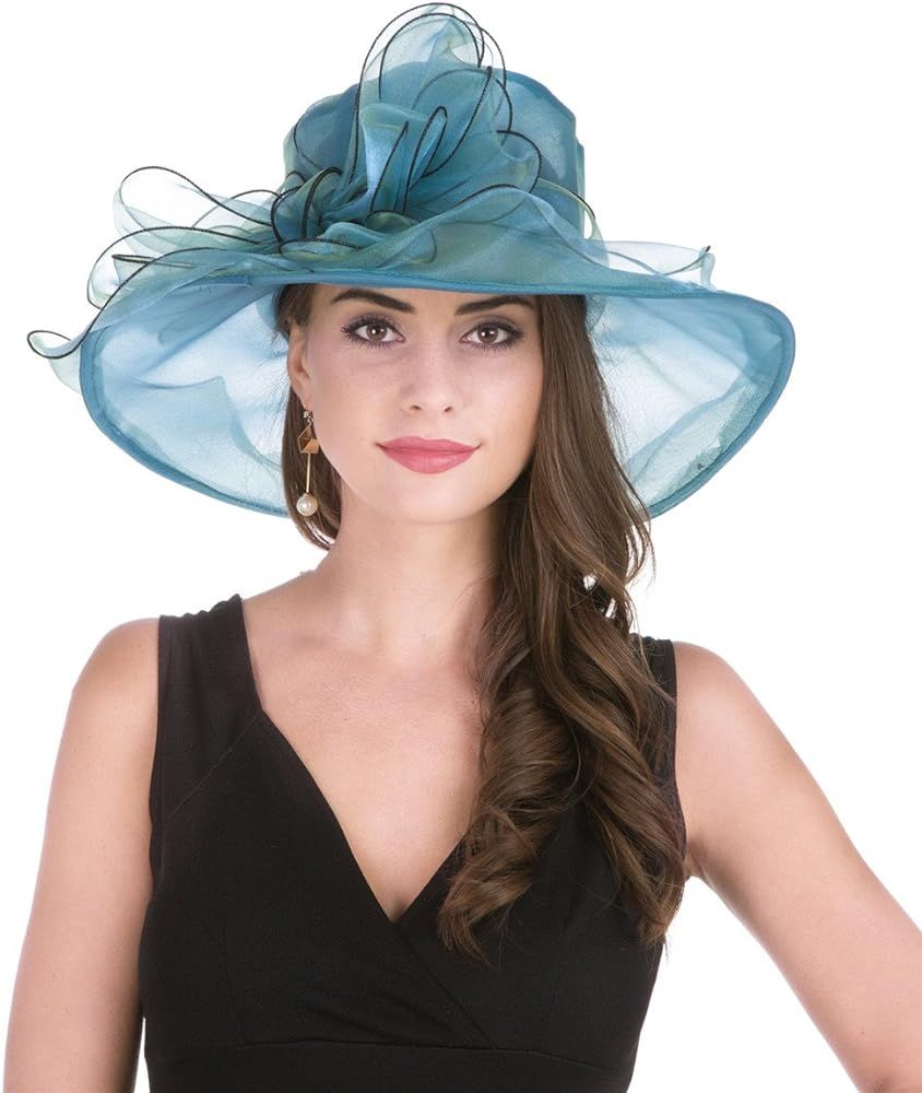 Lucky Leaf Women Church Cap Wide Brim Summer Sun Hat for Party Wedding | Amazon (US)