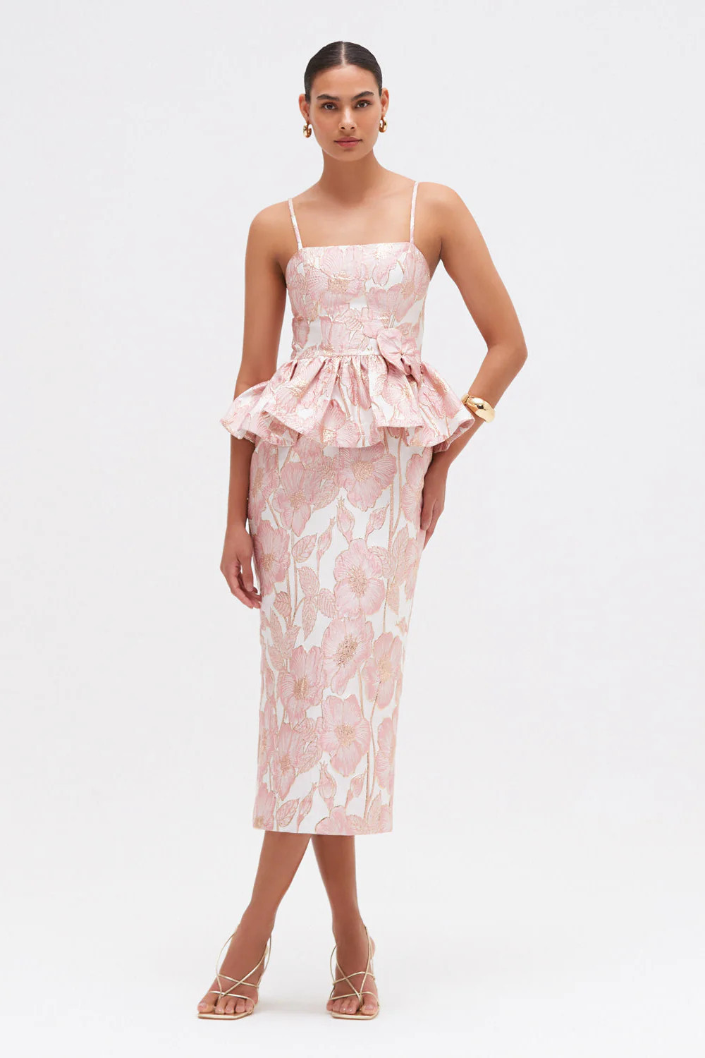 PETAL JACQUARD PEPLUM MIDI DRESS | PatBO