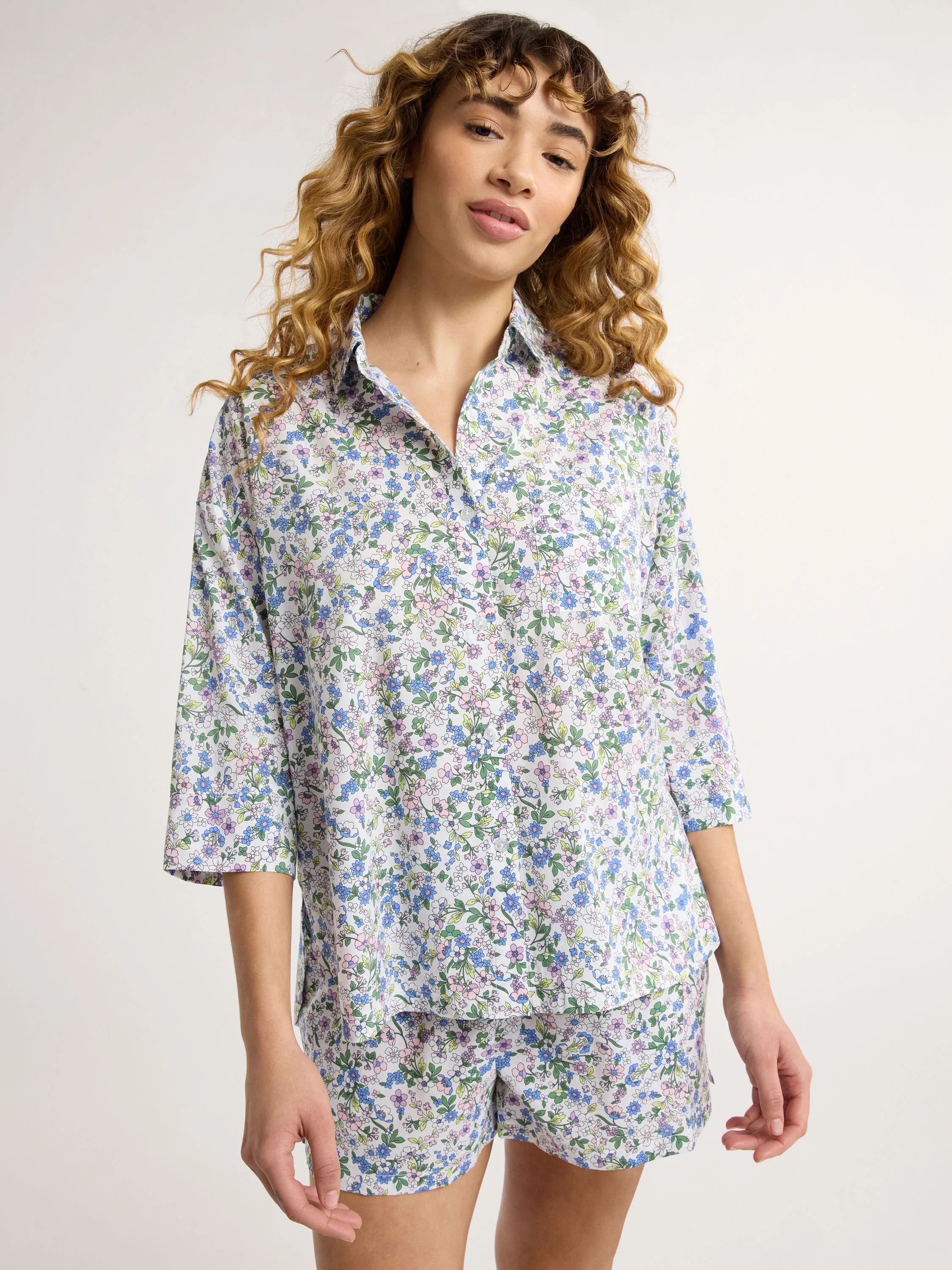 Joyspun Women's and Women’s Plus Woven Shirt and Shorts Pajama Set, Sizes XS to 3X - Walmart.co... | Walmart (US)