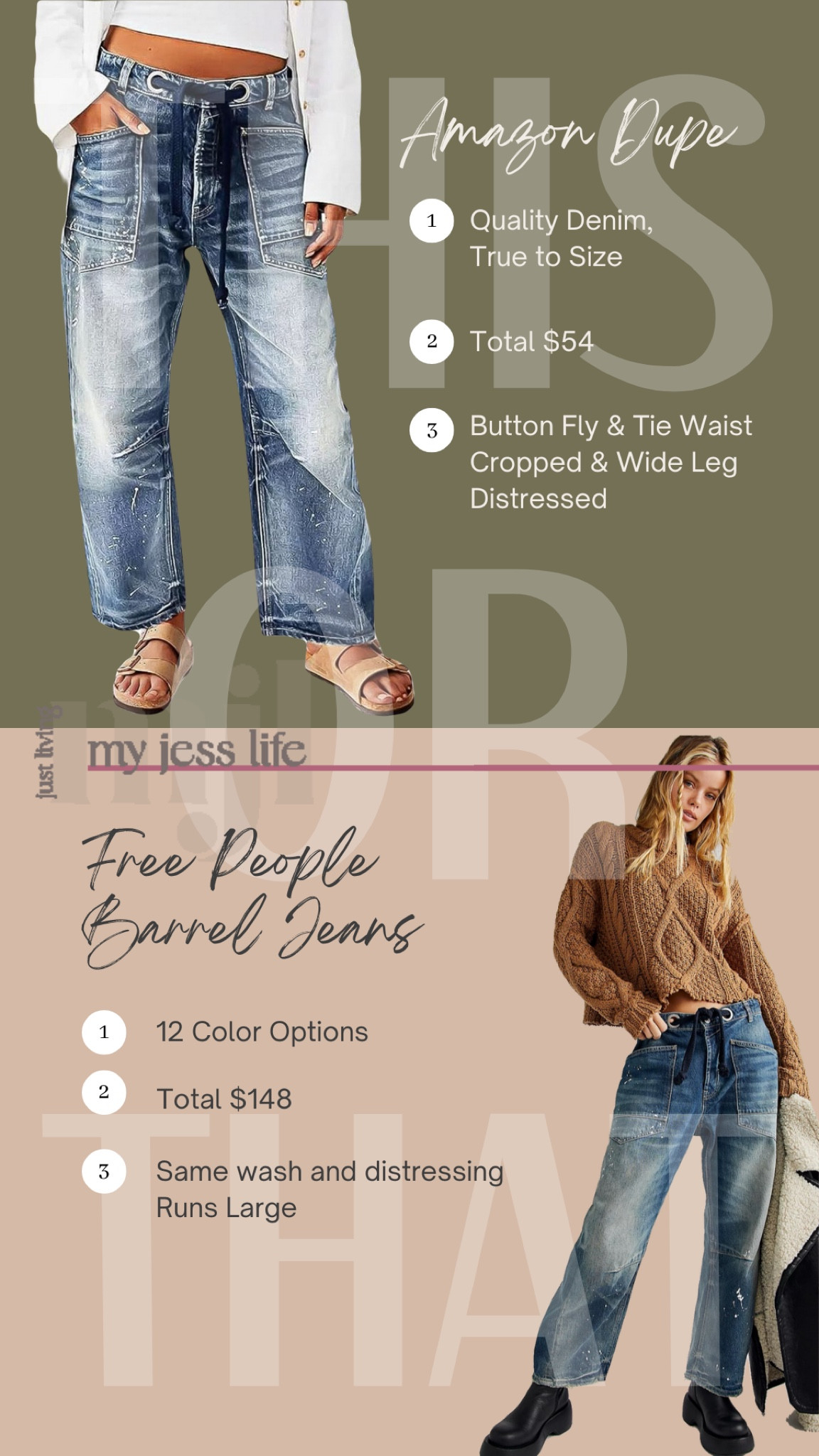 This or That - Drawstring Barrel jeans, and once again Amazon comes in clutch! Almost identical in every way, but significantly more affordable! 

#LTKFindsUnder50 #LTKStyleTip #LTKSeasonal