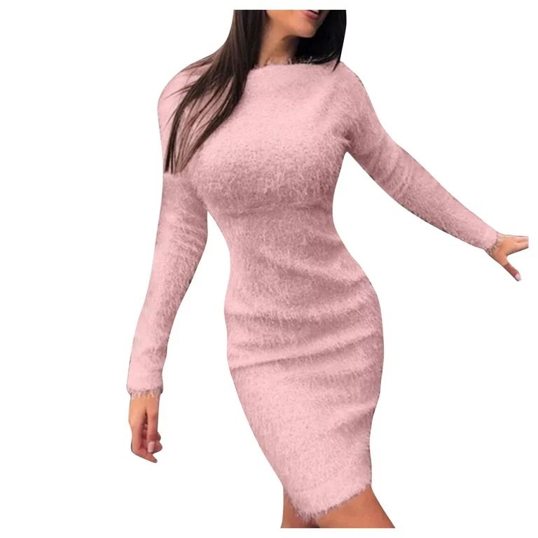 Ruidigrace Dresses for Women Long Sleeve Dress Ladies Autumn Winter Knit Turtleneck Solid Color S... | Walmart (US)