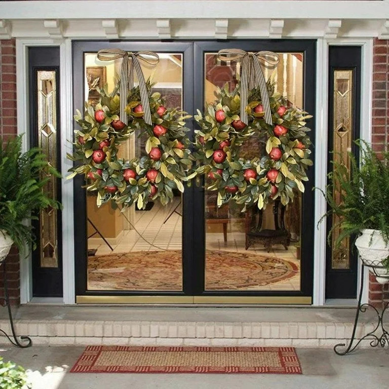Autumn Wreath Fall Leaves Wreath Pomegranate Thanksgiving Day Decor for Front Door Christmas Deco... | Walmart (US)
