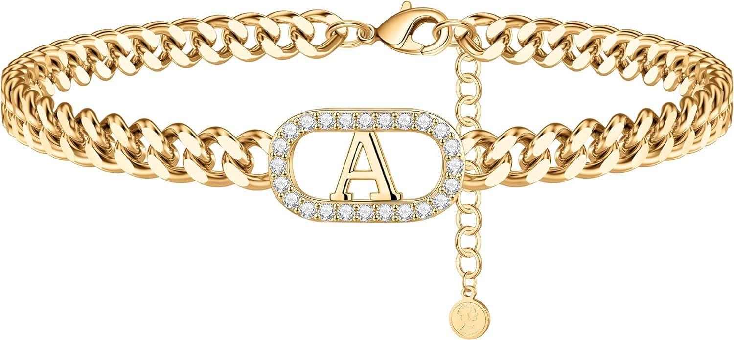 IEFWELL Gold Initial Ankle Bracelets for Women, 14K Gold Filled Gold Anklets for Women Cuban Link... | Amazon (US)