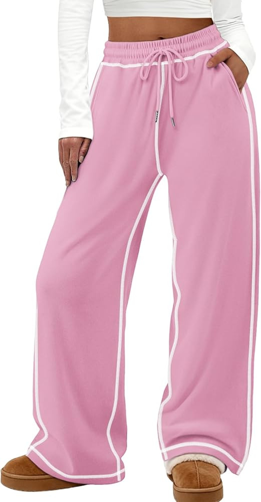 ATHMILE Track Pants Women Sweatpants Wide Leg Straight Drawstring Teen Girl Fall Jogging Soft Lou... | Amazon (US)
