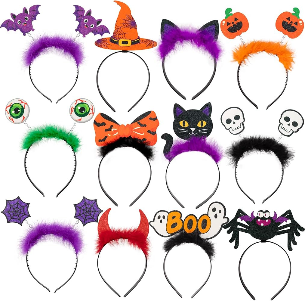 Moon Boat 12PCS Halloween Headbands for Women Bulk: Pumpkin Witch Hat, Party Supplies Favors Decorations | Amazon (US)