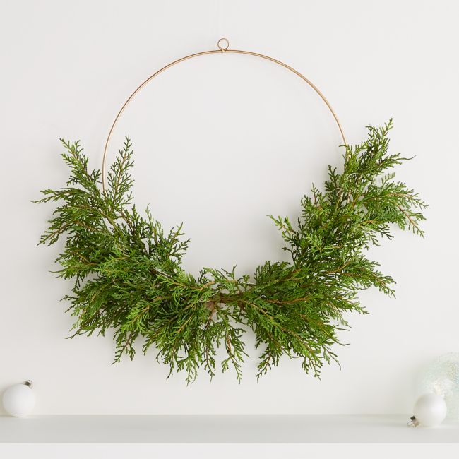 Pre-Lit Hemlock Pine Hoop Wreath | Crate & Barrel