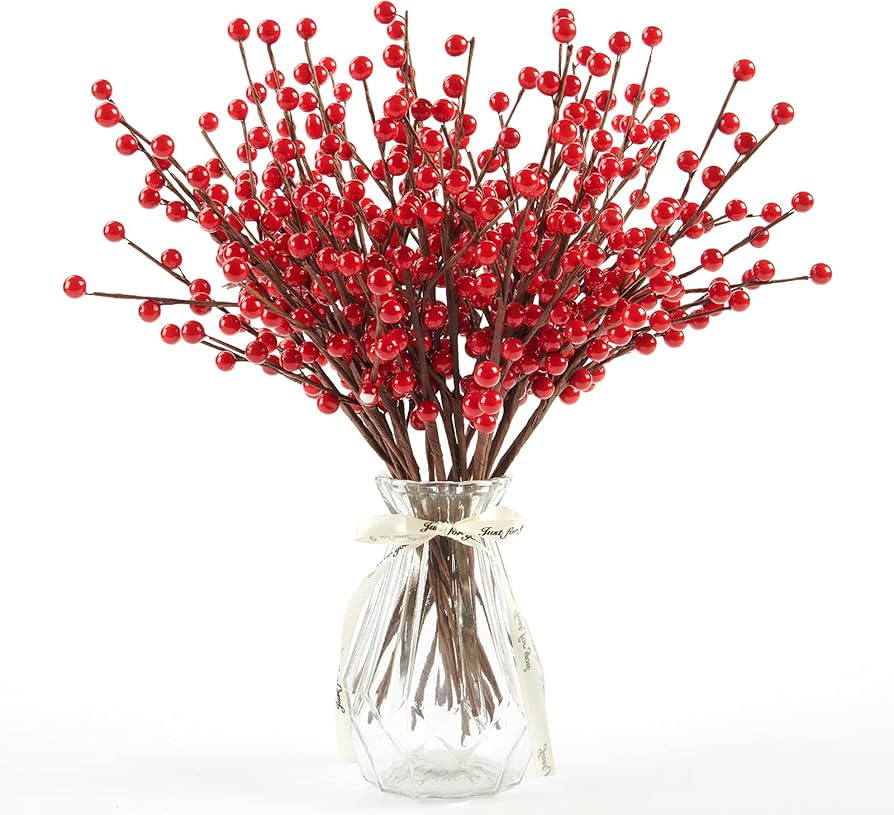 joyhalo 12 Pack Red Berry Stems- Long Red Berries for Christmas Tree, Artificial Xmas Berry Picks... | Amazon (US)