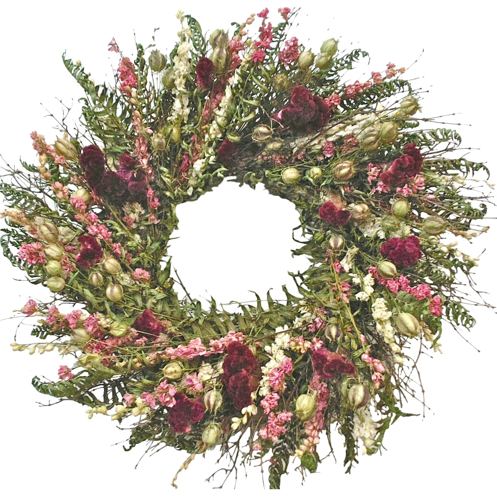 Dried Flowers and Wreaths LLC Celosia & Fern Indoor Wreath & Reviews | Wayfair | Wayfair North America