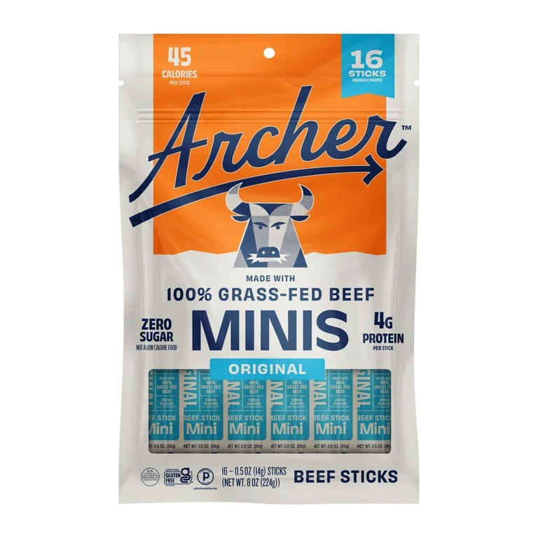 Archer Original Beef Mini Jerky Sticks, 4g Protein, Zero Sugar, 0.5 oz, 16 Count | Walmart (US)