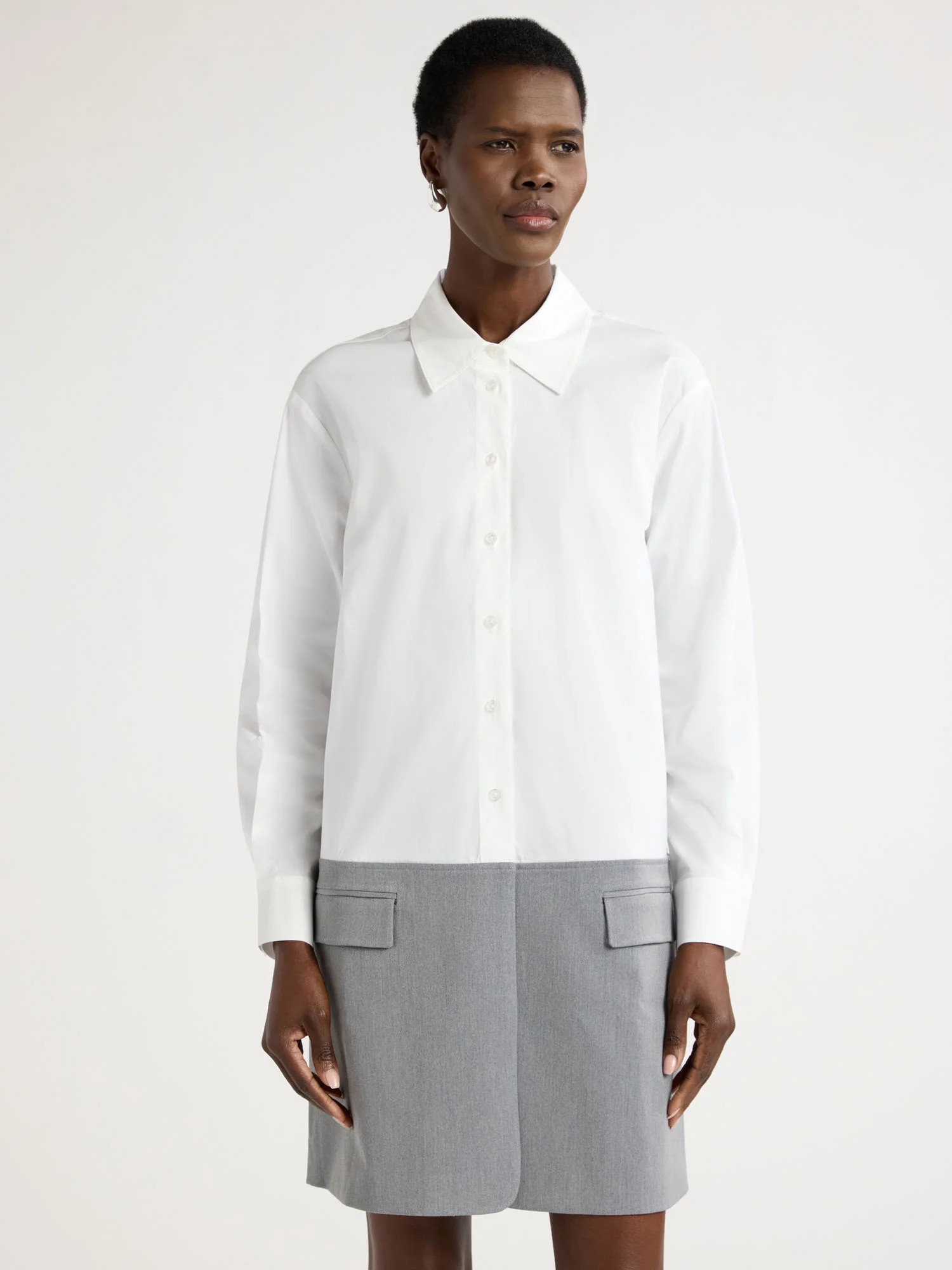 Scoop Women's Mix Media Poplin Suiting Mini Shirtdress with Long Sleeves, Sizes XS-XXL | Walmart (US)