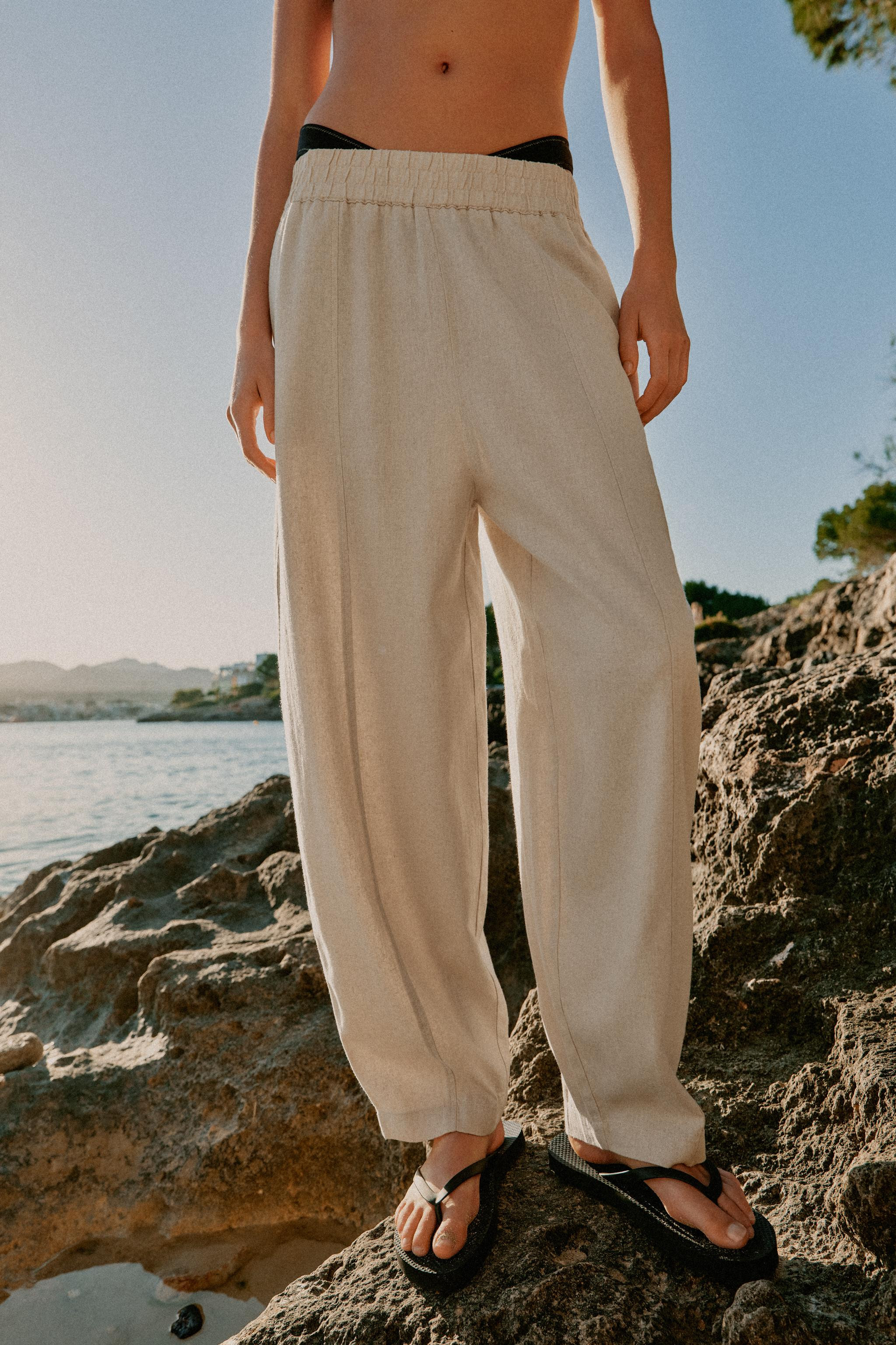 BARREL LINEN BLEND TROUSERS | Zara UK