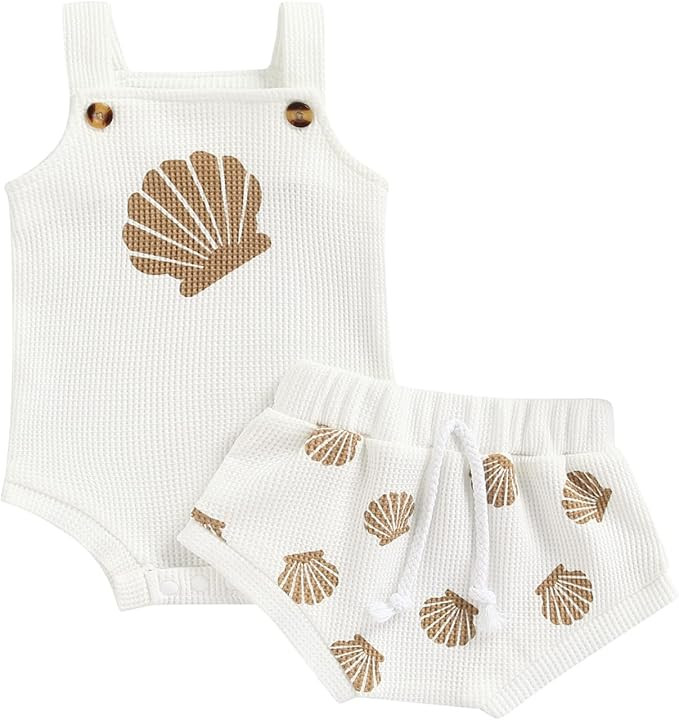 Newborn Baby Girl Summer Outfits Ribbed Sleeveless Romper Bodysuit Top and Ruffle Shorts Headband... | Amazon (US)