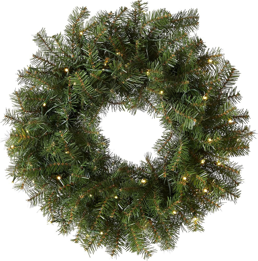 National Tree Company Pre-Lit Artificial Christmas Wreath, Green, Norwood Fir, White Lights, Chri... | Amazon (US)