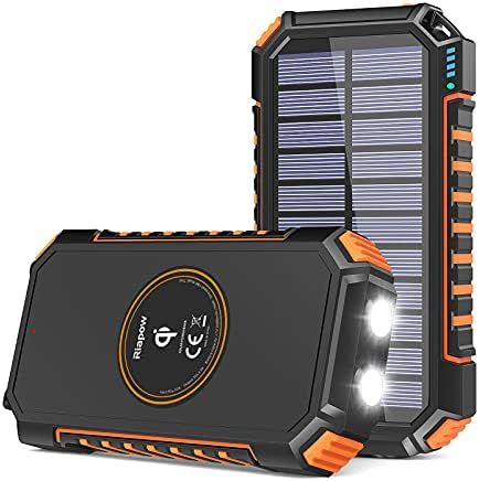 Solar Charger 26800mAh, Riapow Solar Power Bank 4 Outputs USB C Quick Charge Qi Wireless Portable... | Amazon (US)