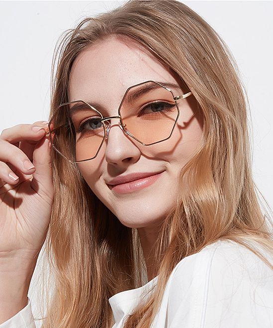 FlowerHorse Women's Sunglasses brown - Goldtone & Brown Octagon Sunglasses | Zulily