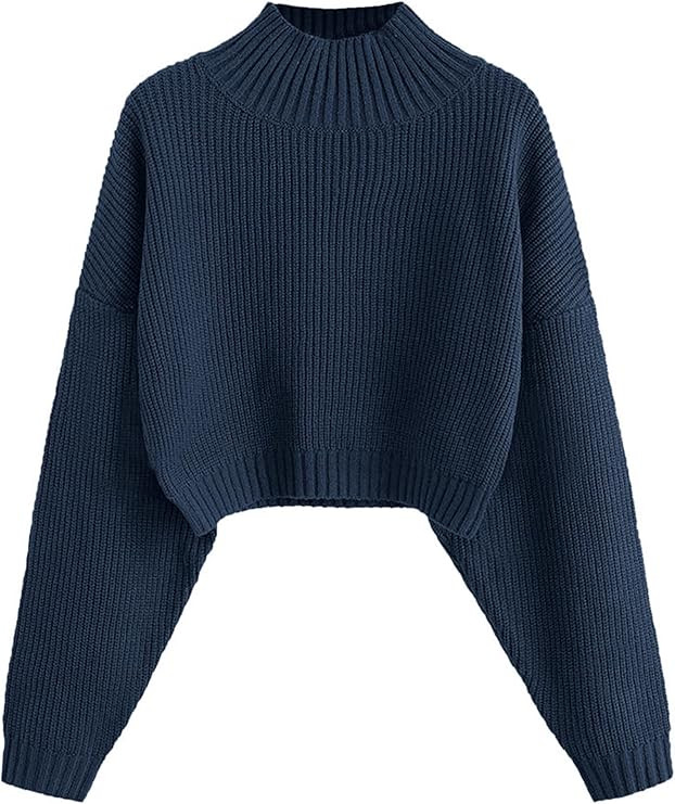 ZAFUL Women's Cropped Turtleneck Sweater Lantern Sleeve Ribbed Knit Pullover Sweater Jumper | Amazon (US)