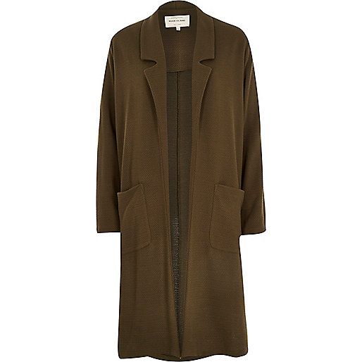 Khaki green relaxed duster jacket | River Island (UK & IE)