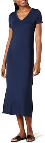 Amazon Essentials Women's Stretchy Jersey V-Neck Short Sleeve Midi Length Dress | Amazon (US)