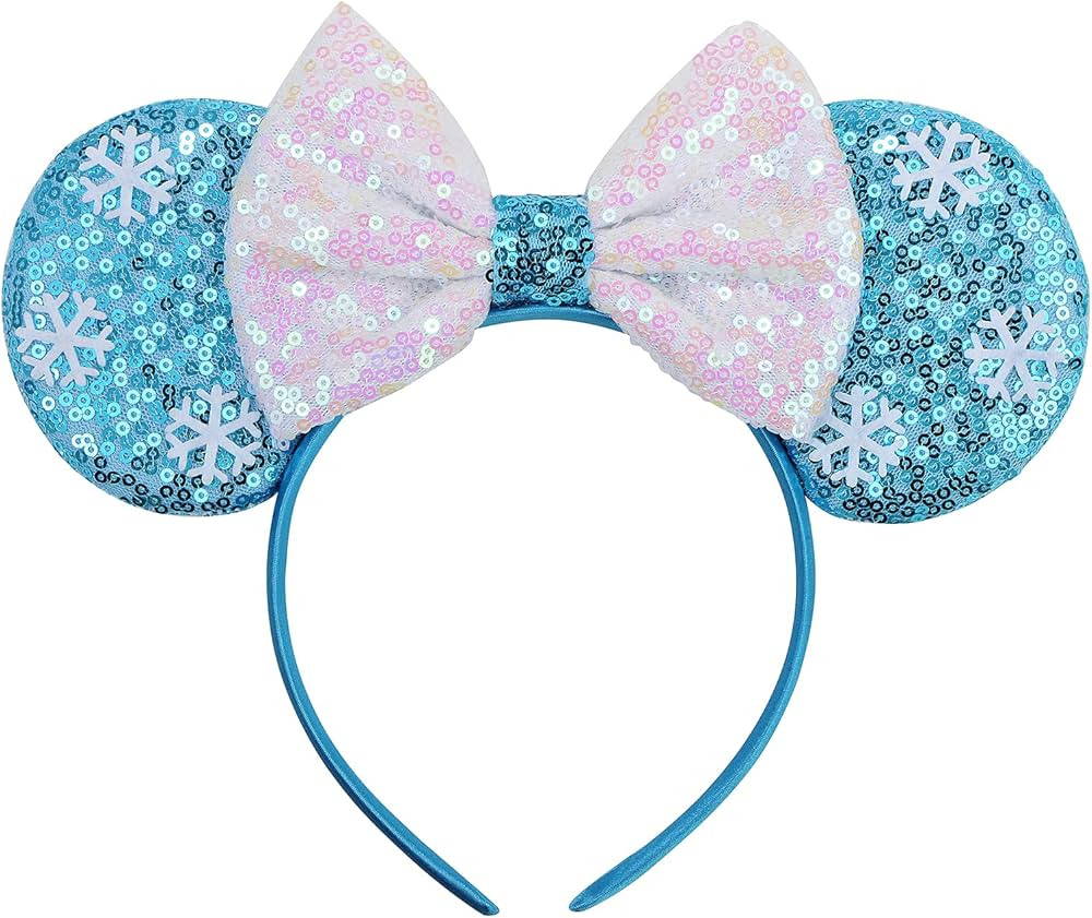 Snowflake Mouse Ears Bow Headbands, Sequin Frozen Elsa Minnie Ears Headband Princess Elsa Dress U... | Amazon (US)