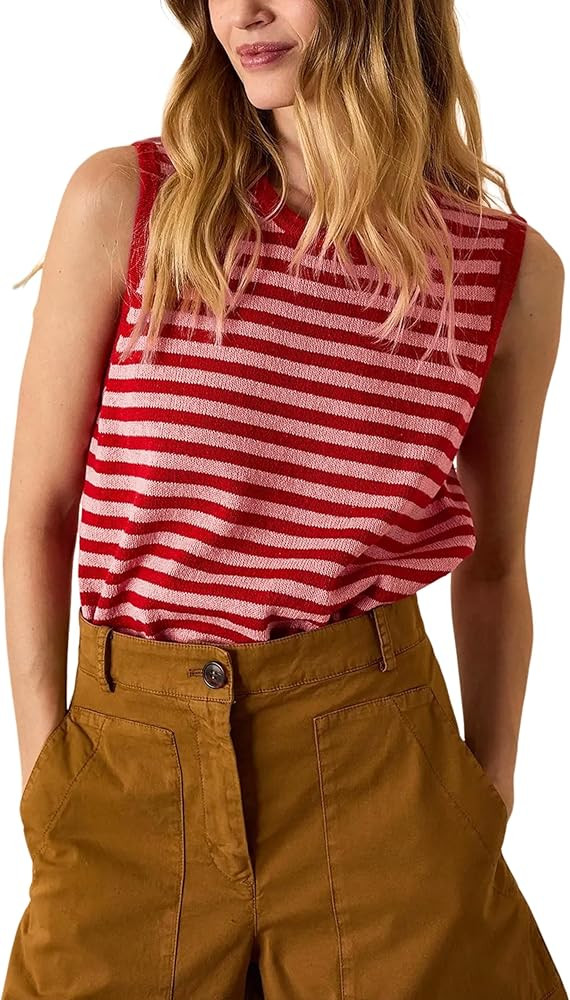 Hongsui Women's Striped Color Block Sweater Vest Ribbed Knit Tank Tops Oversized Crewneck Pullove... | Amazon (US)