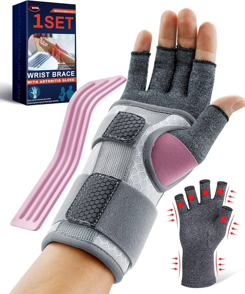 FEATOL Compression Arthritis Glove with Wrist Brace, Comfortable Fingerless Carpal Tunnel Hand Gl... | Amazon (US)