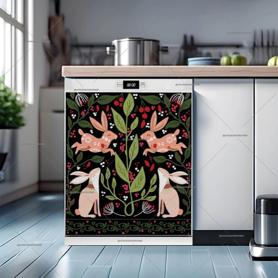 Kitchen Dishwasher Magnet Cover Scandinavian Folklore Bunny Design aa105 - Etsy | Etsy (US)