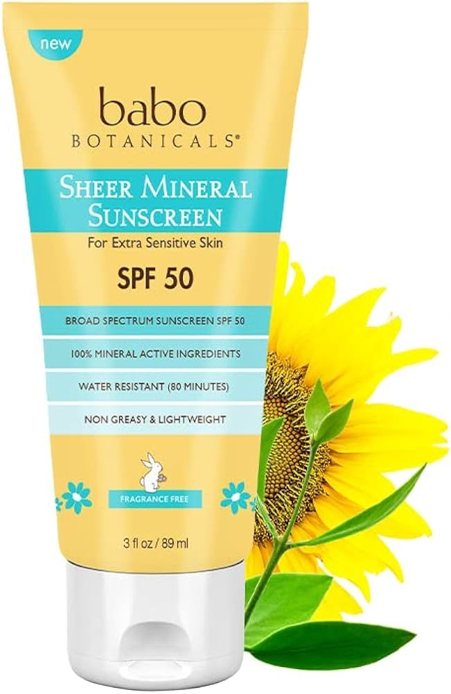 Babo Botanicals Sheer Mineral Sunscreen Lotion SPF 50 with 100% Mineral Active Ingredients - for ... | Amazon (US)