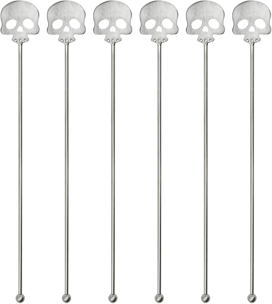 6Pcs Skull Swizzle Sticks 8.7inch Coffee Stirrers Reuseable 18/10(304) Stainless Steel Beverage C... | Amazon (US)