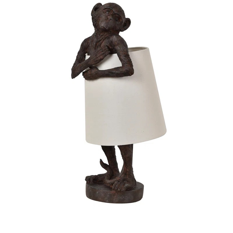 Dillon 22" Resin Monkey Lamp with Tapered Drum Linen Shade, Brown | Wayfair North America