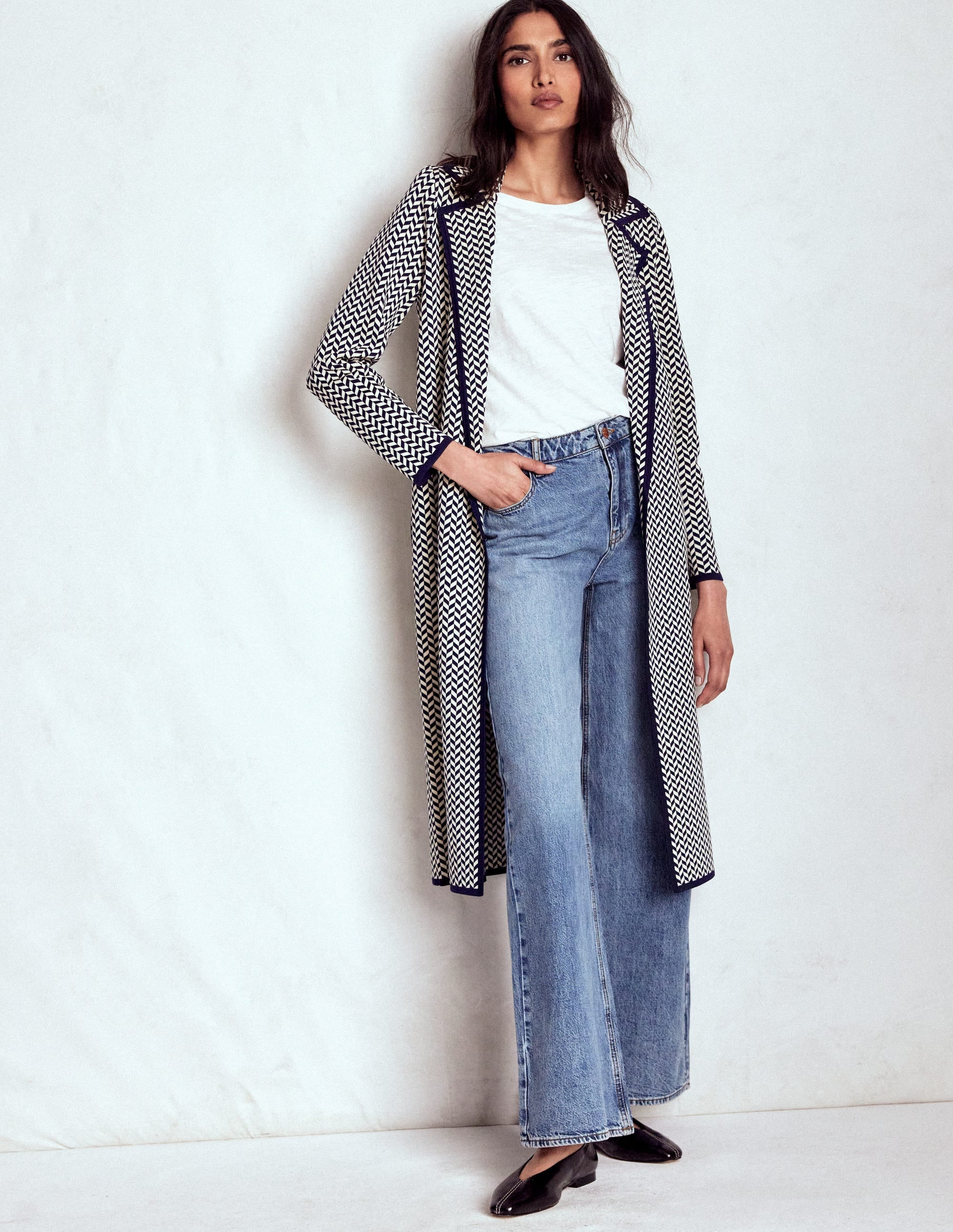 Jacquard Coatigan-Navy/ Ivory Dogtooth | Boden (US)