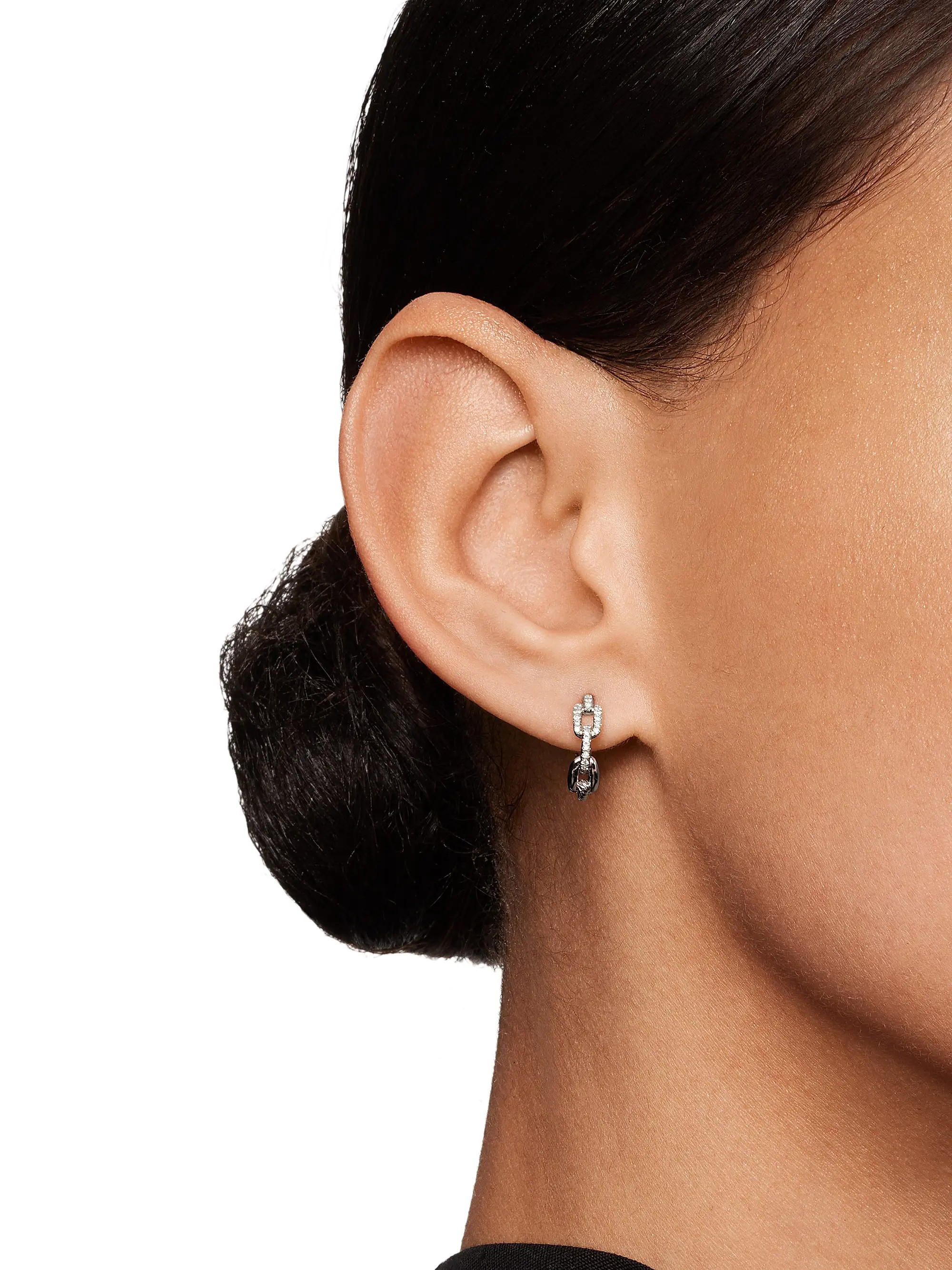 David Yurman Stax Chain Link Huggie Hoop Earrings in 18K White Gold with Diamonds, 12.5mm | Saks ... | Saks Fifth Avenue