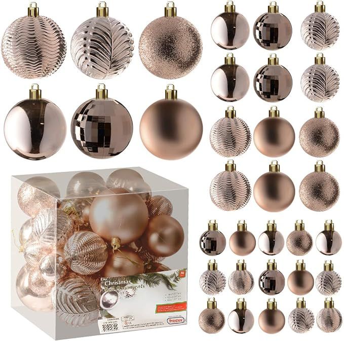 PREXTEX Christmas Ornaments Set for Xmas Decorations (Champagne) | 36 pcs Xmas Tree Shatterproof ... | Amazon (US)