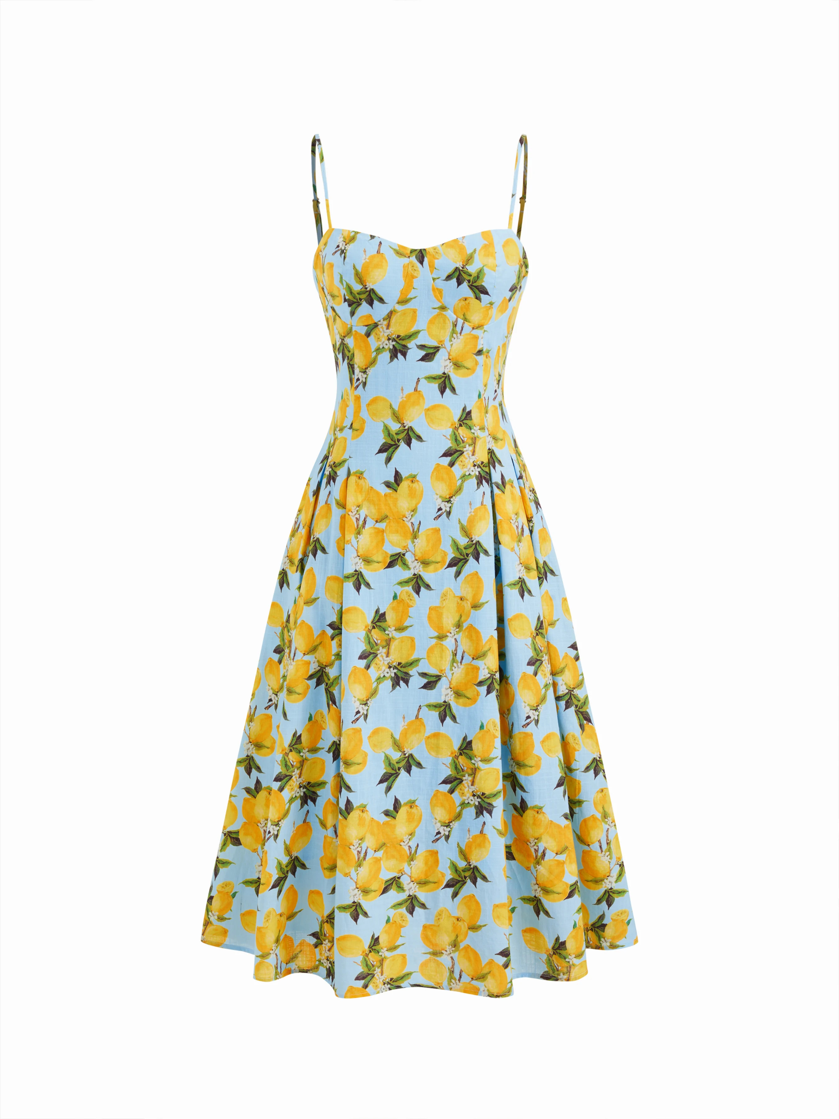 Cotton Lemon Lace Up Pleated Cami Midi Dress | Cider